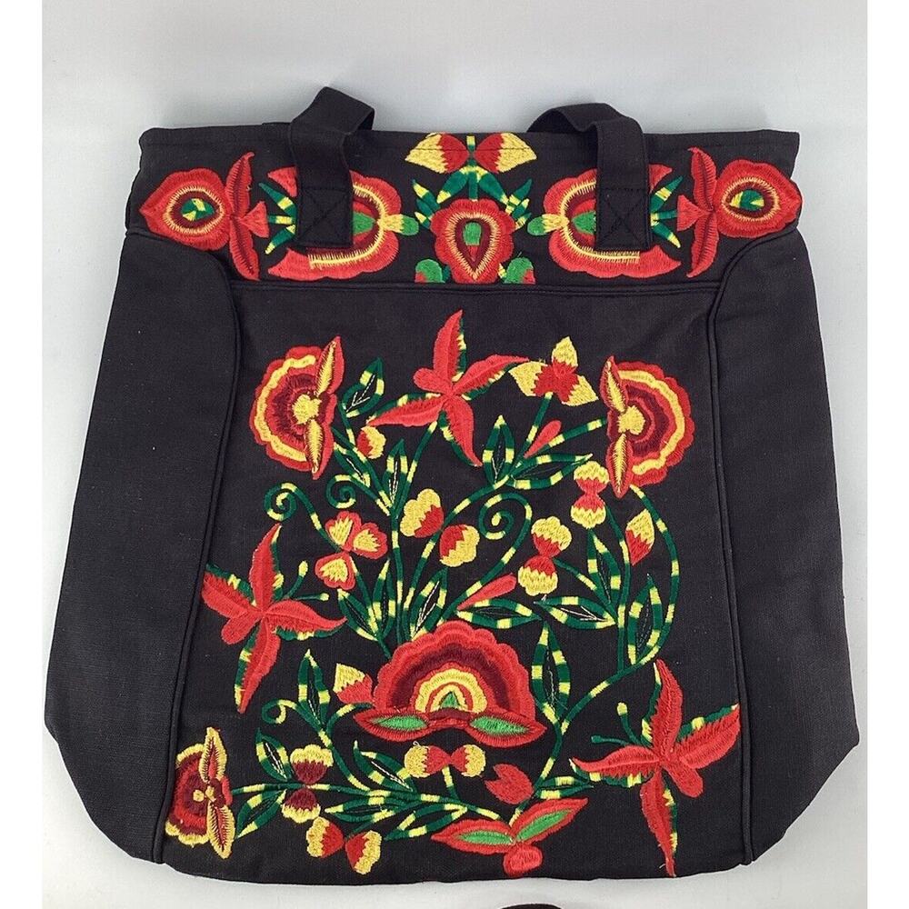 Beautiful Floral Embroidered X-Large Tote Bag Red‎ Yellow Green NWOT